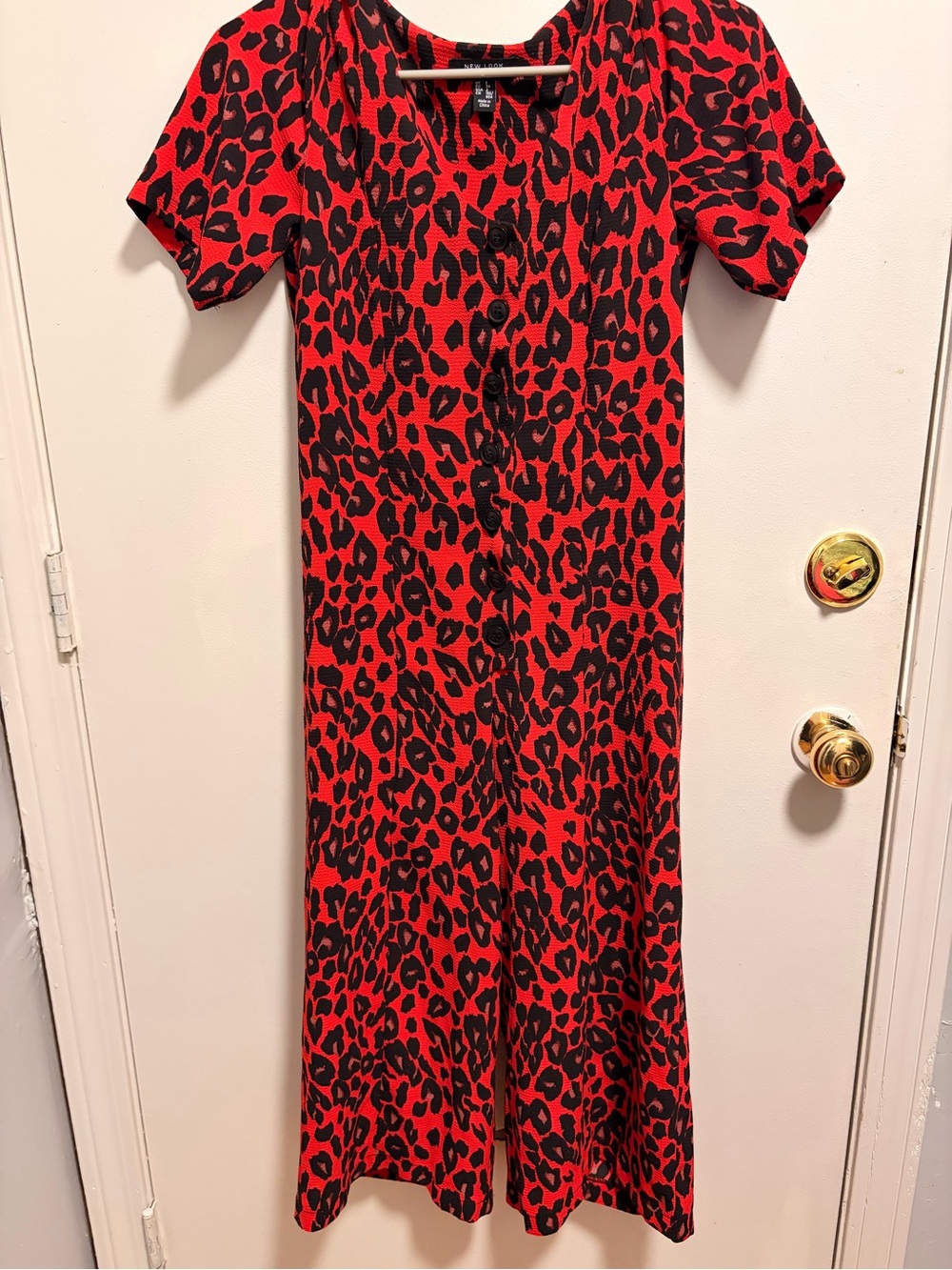New Look Petite Red and Black Leopard-Print jumpsuit